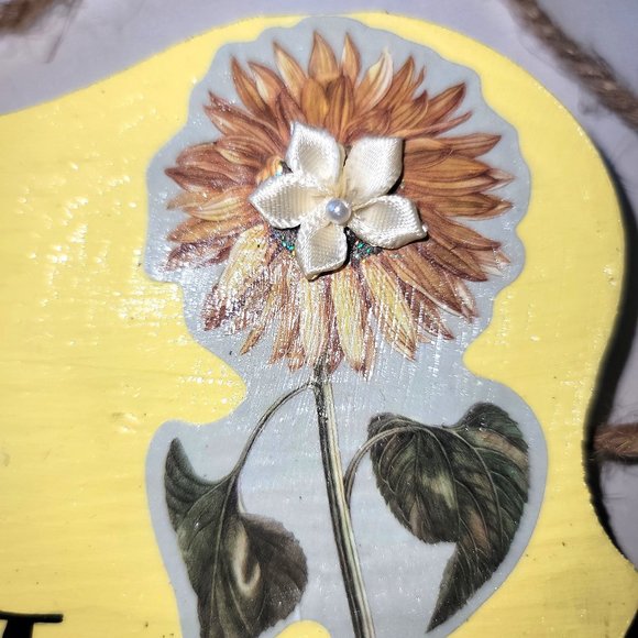 "Stay Wild Moon Child" Yellow Wall Decor Sign with Fabric Flower Embellishments - Picture 9 of 9